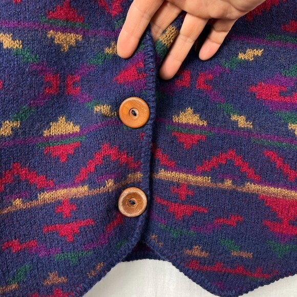 Vintage 100% Wool Knit Southwestern Blanket Vest Womens S - M Aztec Western 90s - Picture 3 of 8